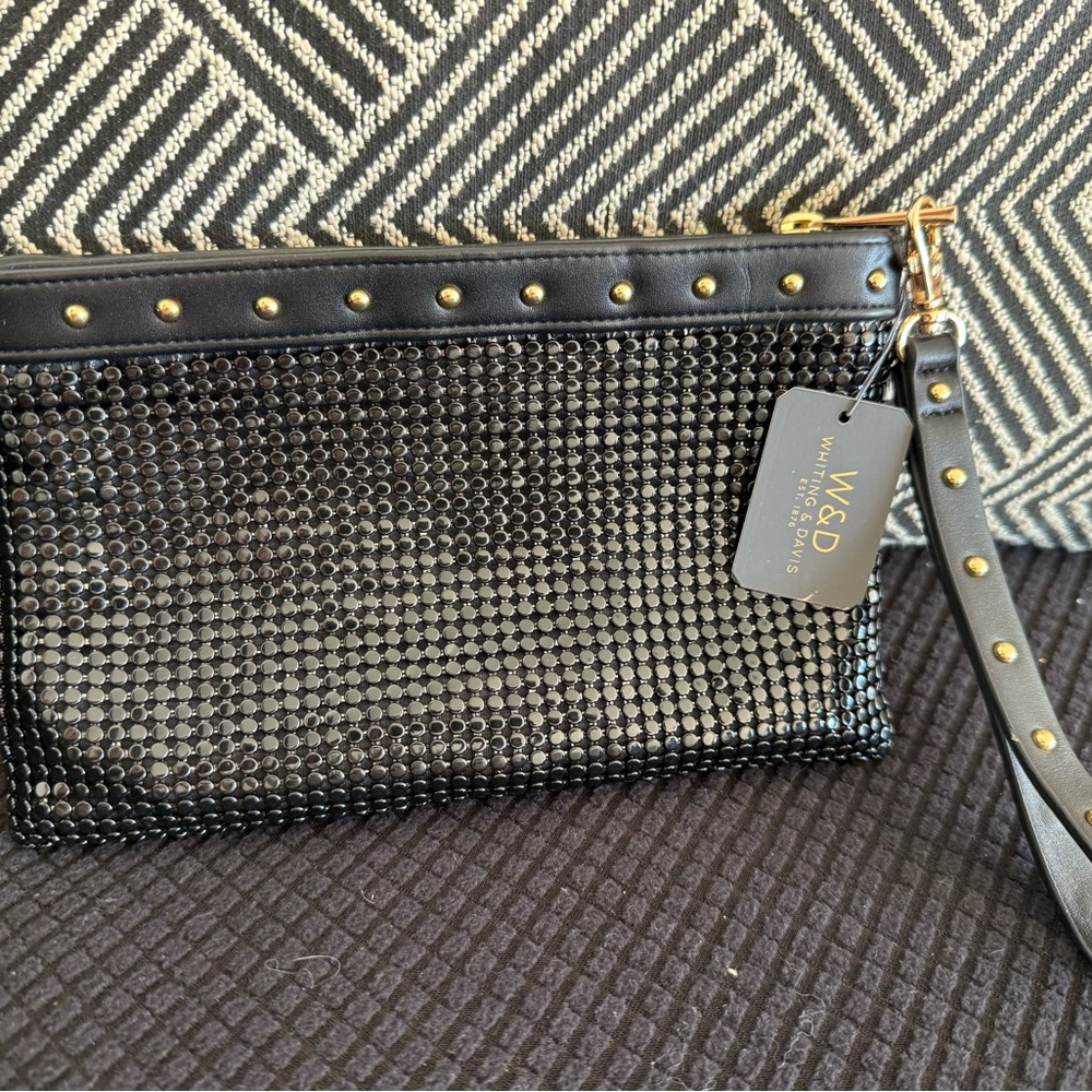 Whiting & Davis Black and Gold Studded Clutch